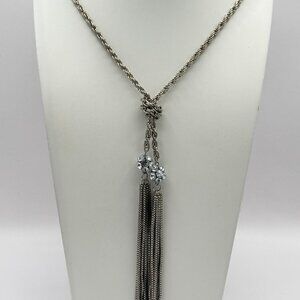 Silver Tone Knotted Lariat Necklace